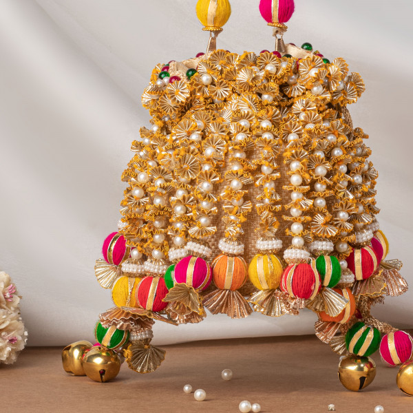 Kaccha Gota Tassel Hanging Bucket Potli Bag