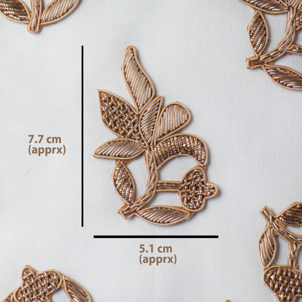 Handcrafted Zardozi Floral Applique Patch – Golden Thread Embroidery (7.7 x 5.1 cm) (Set of 10)