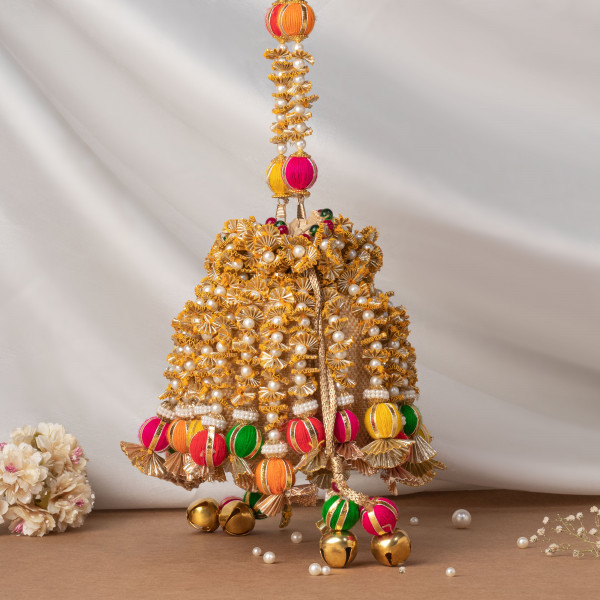 Kaccha Gota Tassel Hanging Bucket Potli Bag