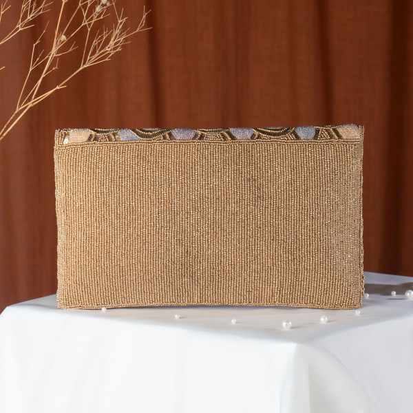 Copper Glamorous & Detailed Scalloped Sequin Clutch Bag - Gold & Pastel