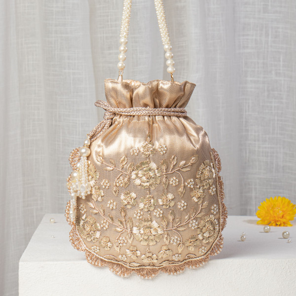 Rose Gold Hand-Embroidered Potli Bag | Rose Gold Wedding Purse