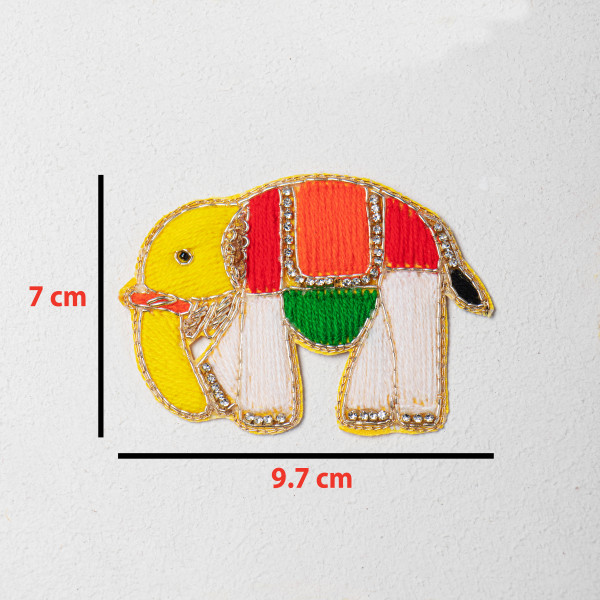 Handcrafted Multicolor Elephant Embroidery Patch | Premium Threadwork & Zardozi Applique for Ethnic Wear, Wedding Outfits & DIY Decoration | 7 cm x 9.7 cm(SET OF 6)