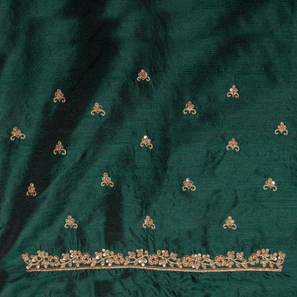 Bottle Green Silk Blouse Fabric with Hand Zardozi Embroidery (1 Meter)