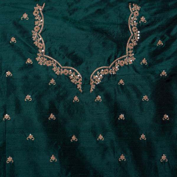 Bottle Green Silk Blouse Fabric with Hand Zardozi Embroidery (1 Meter)
