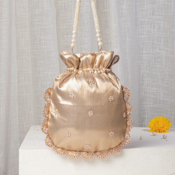 Rose Gold Hand-Embroidered Potli Bag | Rose Gold Wedding Purse