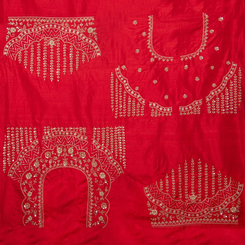 Image of Bridal Red Handcrafted Zardozi Work Blouse Fabric (1 Meter)