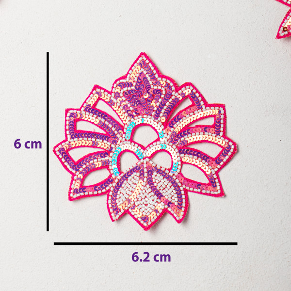 Premium Designer Lotus Embroidery Patch – Sequin & Katdana Handcrafted Motif for Bridal Wear, Couture Outfits, DIY Fashion & Craft Projects (Size: 6 cm x 6.2 cm)(PAIR)