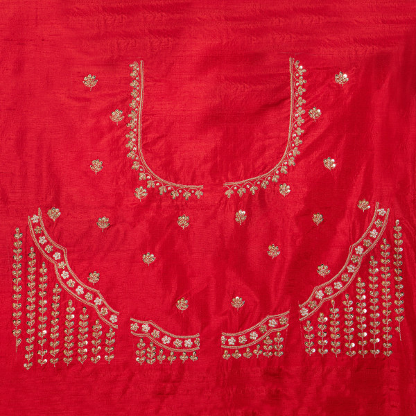 Bridal Red Handcrafted Zardozi Work Blouse Fabric (1 Meter)