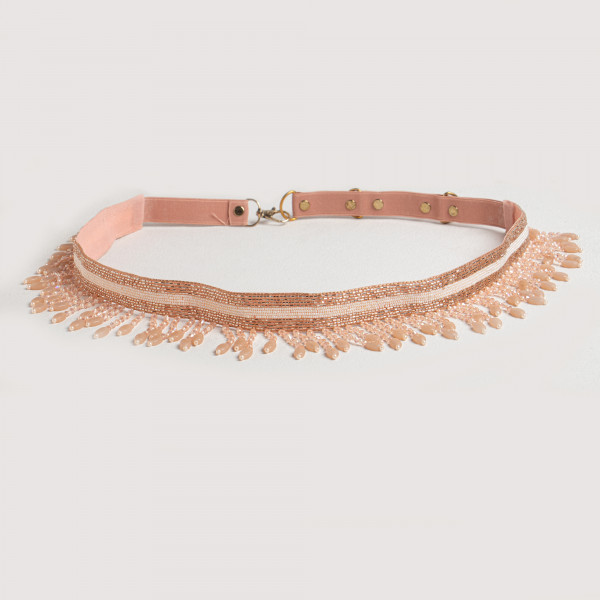 Designer Rose Gold Waist Belt for Women | Stretchable Katdana & Bead Embellished Belt | Perfect for Sarees, Lehengas & Dresses