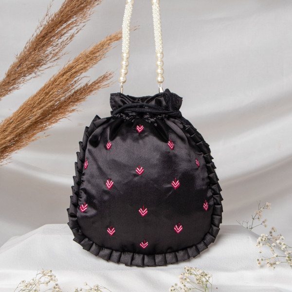 Black  Shrinath Ji Ethnic Potli Bag | Festive Wedding Wristlet in