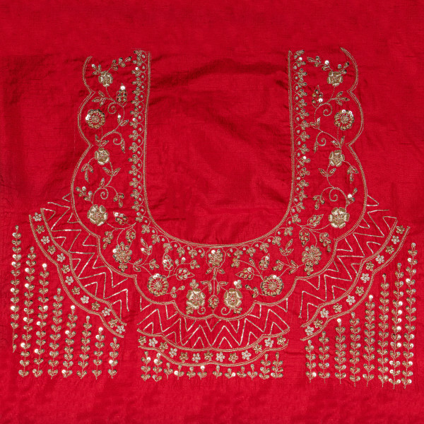 Bridal Red Handcrafted Zardozi Work Blouse Fabric (1 Meter)