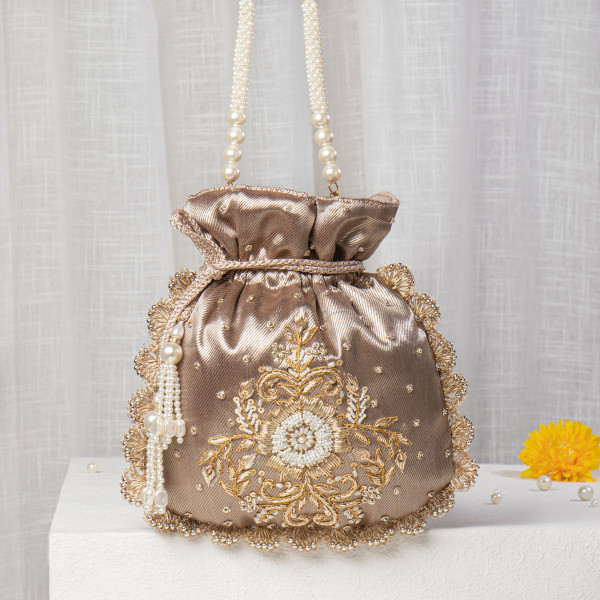 Bronze Gold Tissue Zardosi Potli