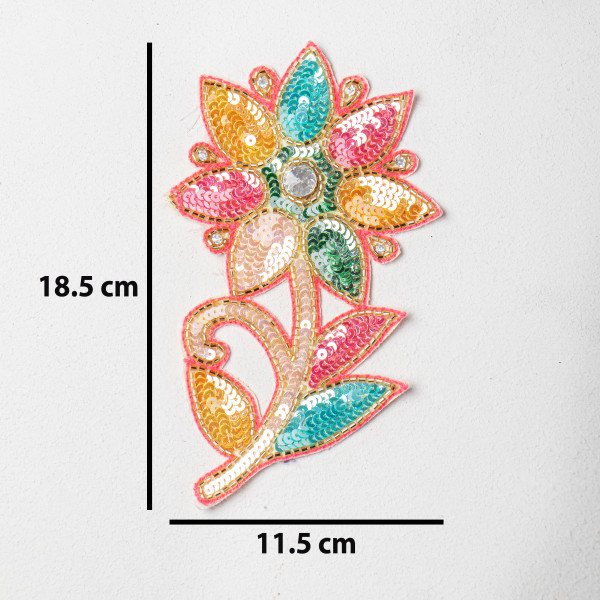 Handcrafted Multicolor Floral Sequins & Katdana Embroidery Patch – Premium Designer Applique for Bridal, Ethnic, Indo-Western & DIY Fashion Projects (Size: 18.5 cm × 11.5 cm)(PAIR)