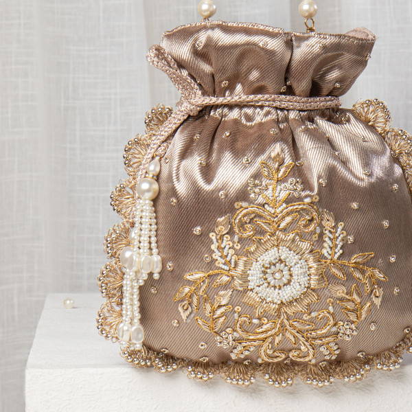 Bronze Gold Tissue Zardosi Potli