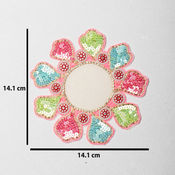 Premium Multicolor Floral Sequin, Katdana & Stone Embellished Embroidery Patch / Toran Base / DIY Craft Applique – Handcrafted Designer Motif (Size: 14.1 cm × 14.1 cm)(SET OF 6)