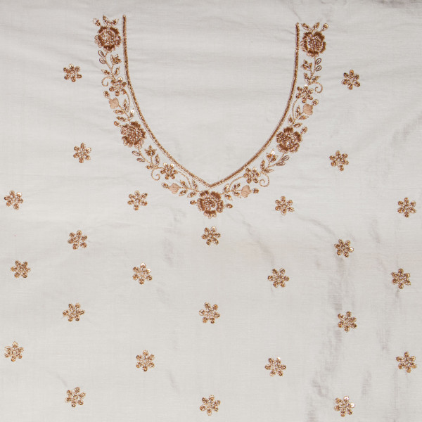 Off-White Hand Zardozi Peacock Embroidery Blouse Fabric (1 Meter)