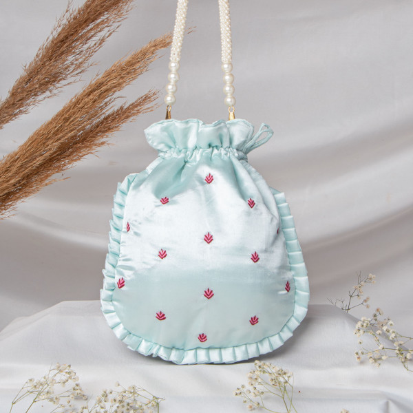 Sky Blue  Shrinath Ji Ethnic Potli Bag | Festive Wedding Wristlet in