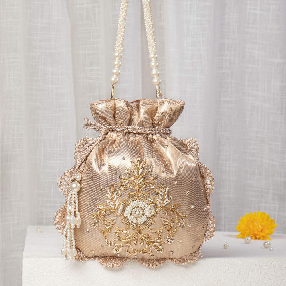 Image of Antique Gold Tissue Zardosi Potli