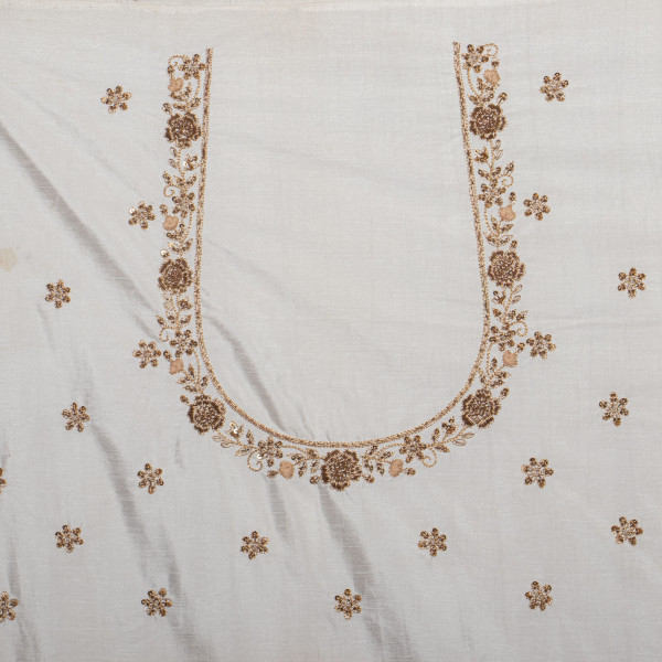 Off-White Hand Zardozi Peacock Embroidery Blouse Fabric (1 Meter)