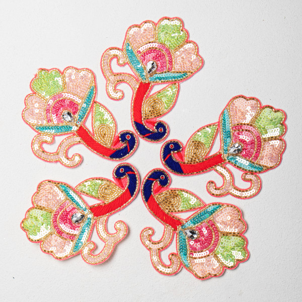 Premium Multicolour Floral Embroidery Patch with Sequin, Katdana & Stone Work – Designer Handcrafted Applique for Couture, Craft & Decoration (Size: 14.2 × 11.5 cm)(PAIR)