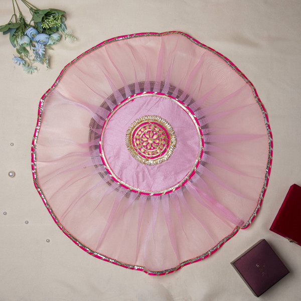 Rani Decorative Traditional Indian Gota Embellish Organza Thali Cover Pooja Thali | Handmade Aarti Thali Cover | Thaal Cover