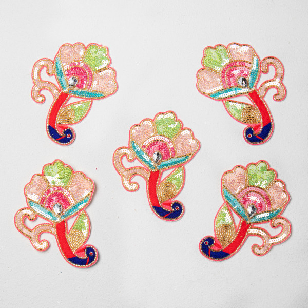 Premium Multicolour Floral Embroidery Patch with Sequin, Katdana & Stone Work – Designer Handcrafted Applique for Couture, Craft & Decoration (Size: 14.2 × 11.5 cm)(PAIR)
