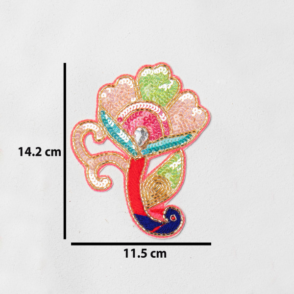 Premium Multicolour Floral Embroidery Patch with Sequin, Katdana & Stone Work – Designer Handcrafted Applique for Couture, Craft & Decoration (Size: 14.2 × 11.5 cm)(PAIR)