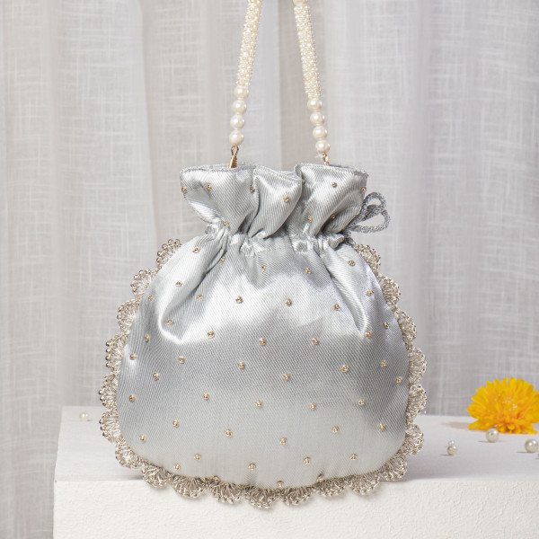 Silver Metallic Tissue Zardosi Potli