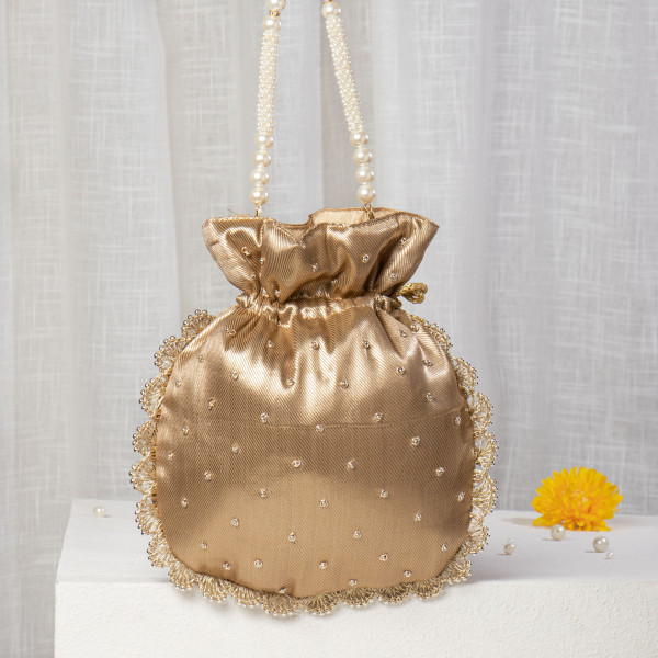 Golden Bronze Tissue Zardosi Potli