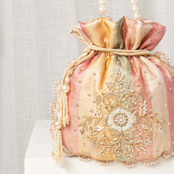 Multicolor Pastel Striped Zardosi Potli