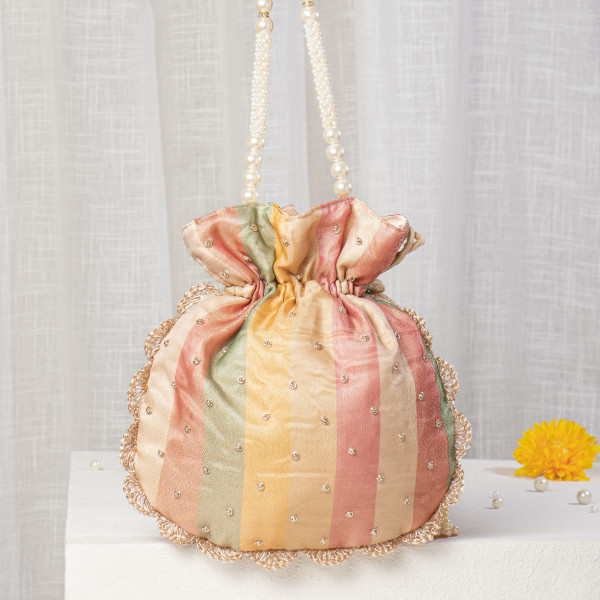 Multicolor Pastel Striped Zardosi Potli