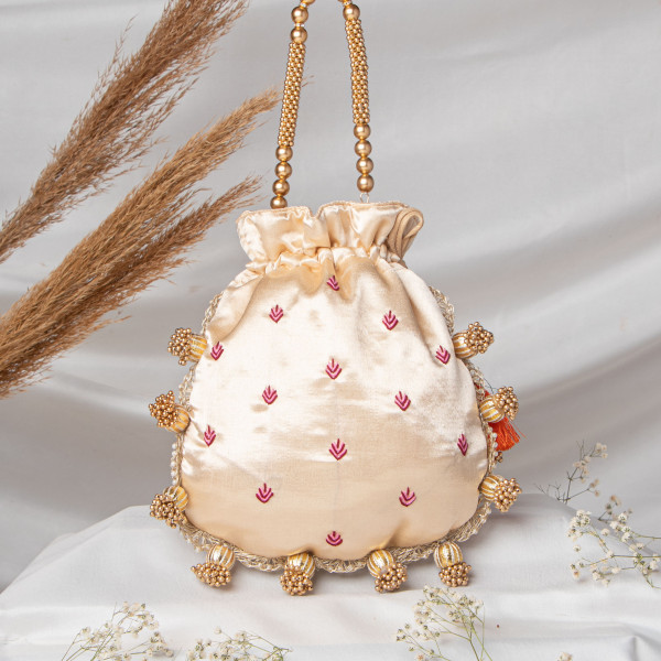 Lotus Shrinathji Embroidered Potli Bag - Traditional Festive Handbag