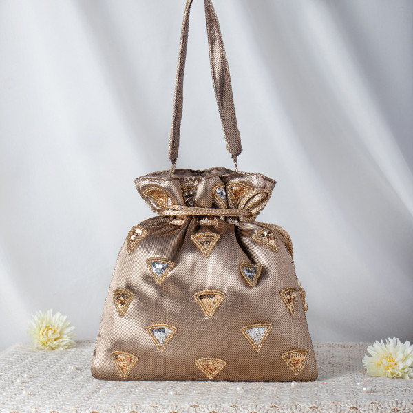 Dazzling Gold & Silver Geometric Sequin Potli Bag – Full-Work Beaded Evening Clutch ✨?