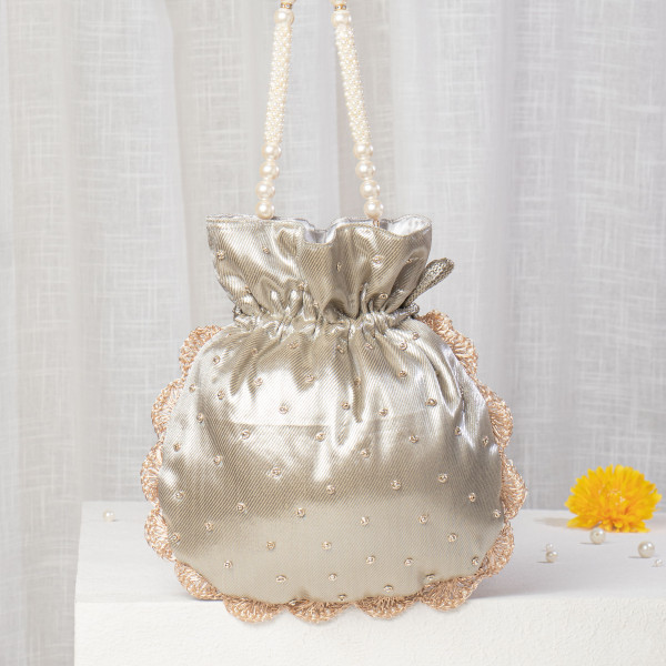 Ivory Silk Pearl-Encrusted Potli