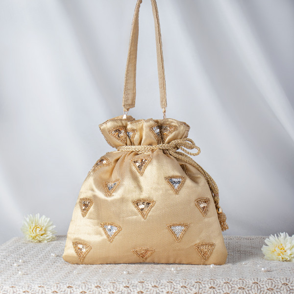 Gold & Silver Starburst Sequin Potli Bag – Artisan Beaded Geometric Evening Purse ✨⭐