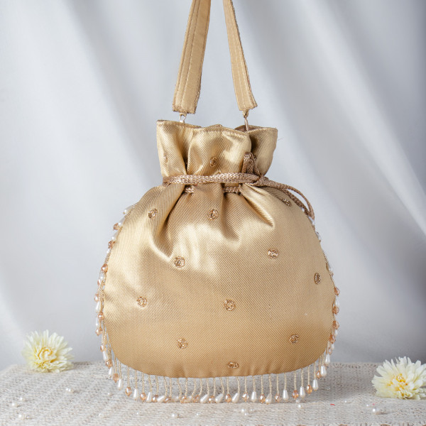 Dazzling Gold & Silver Geometric Sequin Potli Bag – Full-Work Beaded Evening Clutch ✨?