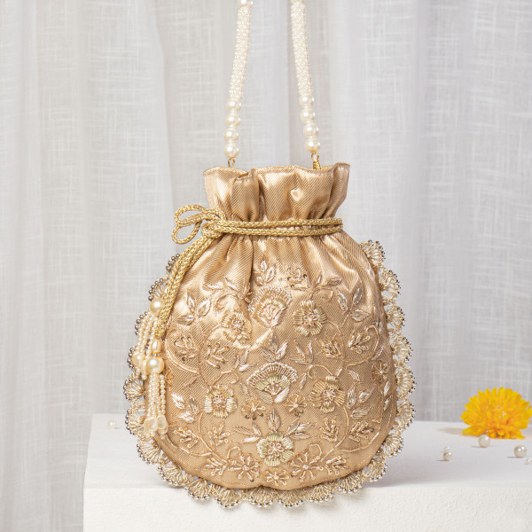 Gold Hand-Embroidered Potli Bag | Luxury Wedding Purse