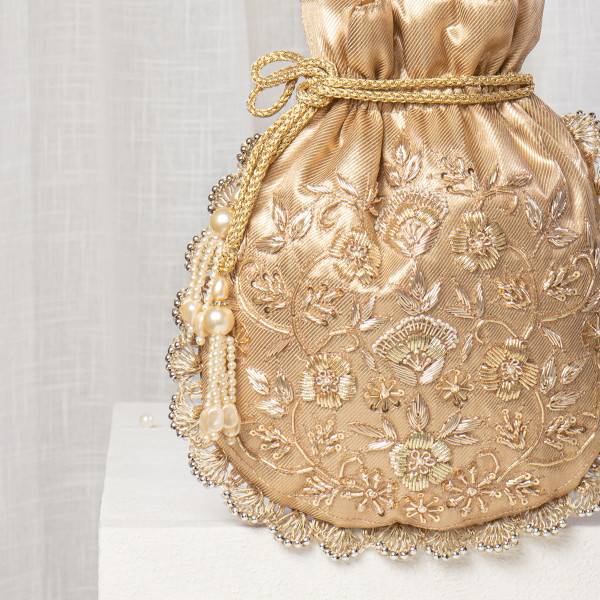 Gold Hand-Embroidered Potli Bag | Luxury Wedding Purse