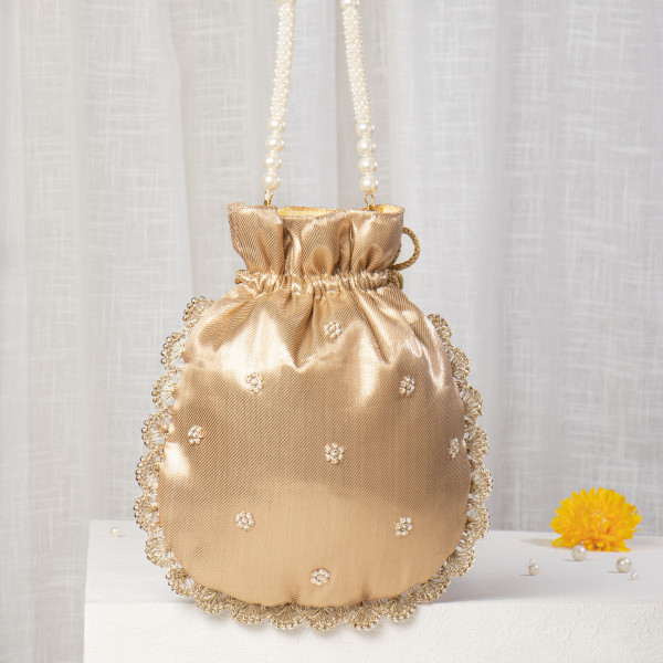 Gold Hand-Embroidered Potli Bag | Luxury Wedding Purse
