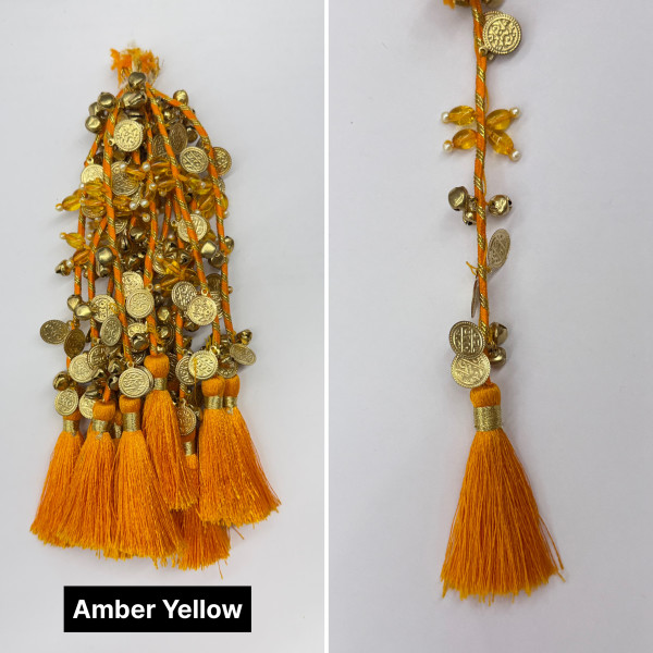 Festive Decorative Tassels with Coins, Ghungroos & Pearls – 14 Colours | Pack of 12