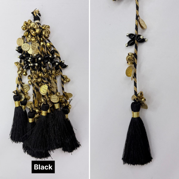 Festive Decorative Tassels with Coins, Ghungroos & Pearls – 14 Colours | Pack of 12