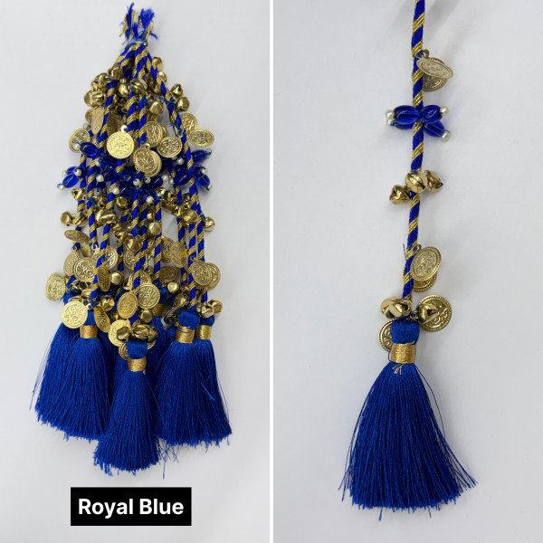 Festive Decorative Tassels with Coins, Ghungroos & Pearls – 14 Colours | Pack of 12