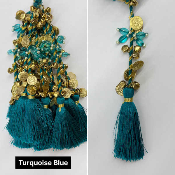 Festive Decorative Tassels with Coins, Ghungroos & Pearls – 14 Colours | Pack of 12