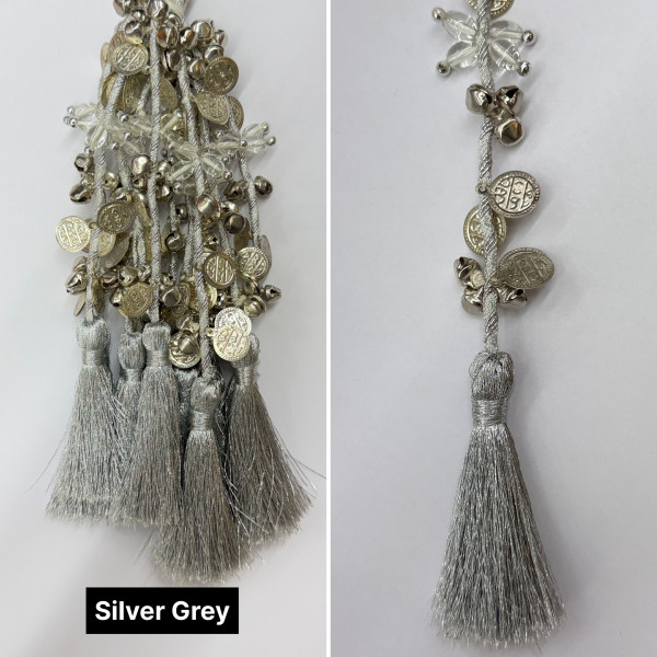 Festive Decorative Tassels with Coins, Ghungroos & Pearls – 14 Colours | Pack of 12