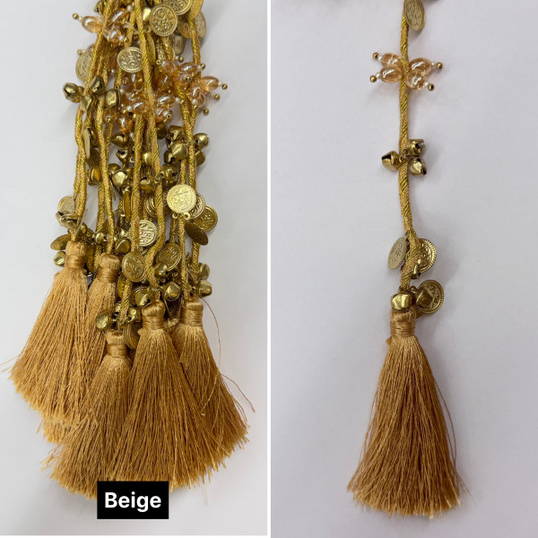 Festive Decorative Tassels with Coins, Ghungroos & Pearls – 14 Colours | Pack of 12