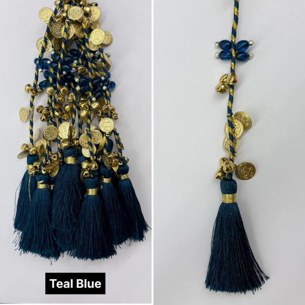 Festive Decorative Tassels with Coins, Ghungroos & Pearls – 14 Colours | Pack of 12