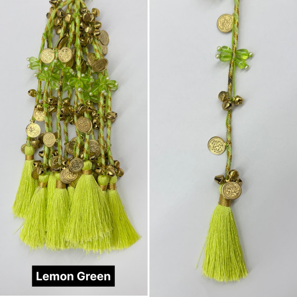 Festive Decorative Tassels with Coins, Ghungroos & Pearls – 14 Colours | Pack of 12