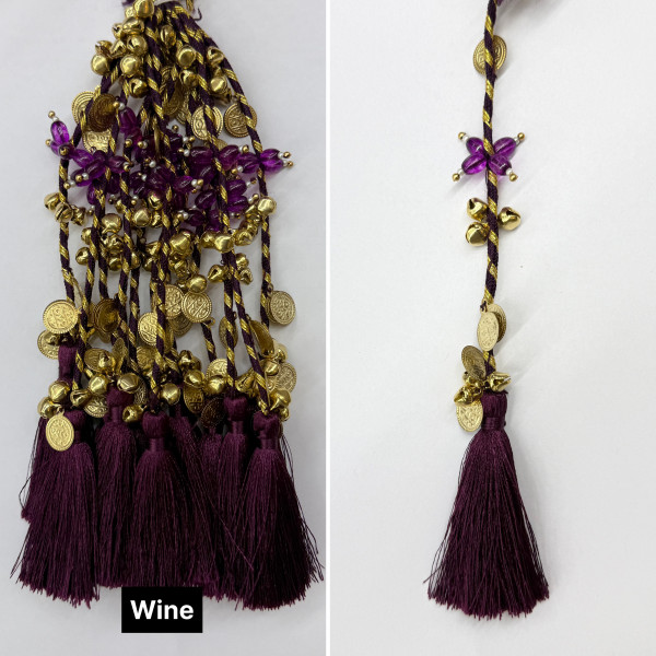 Festive Decorative Tassels with Coins, Ghungroos & Pearls – 14 Colours | Pack of 12