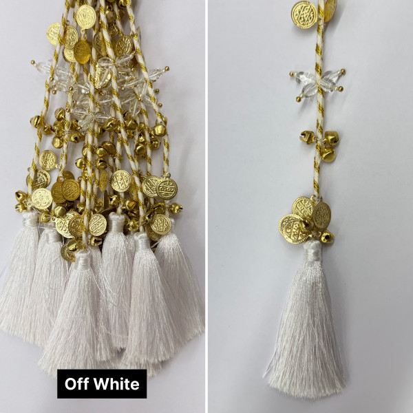 Festive Decorative Tassels with Coins, Ghungroos & Pearls – 14 Colours | Pack of 12