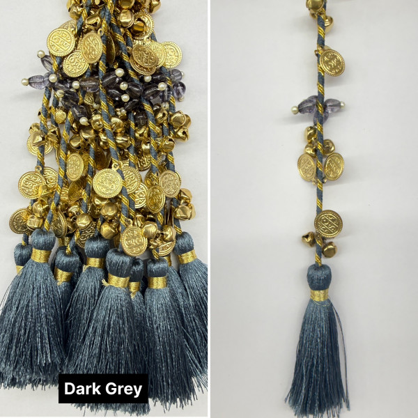 Festive Decorative Tassels with Coins, Ghungroos & Pearls – 14 Colours | Pack of 12